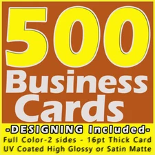 500 Business Cards Full Color 2 Side Printing UV Coated-Free Design