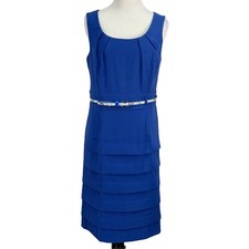 Dressbarn Sleeveless Shift Dress Royal Blue Size 10 Pleat Details Belt Loops