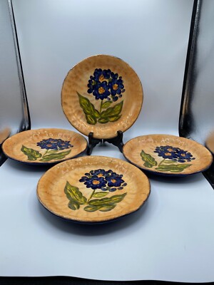Set of 4 Hand Painted Salad Plates Botanica Tabletops Unlimited 8.5  Orange Tan