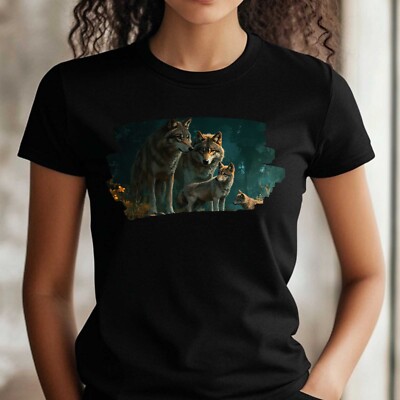 T-Shirt Frauen Wolf Familie Motiv Baumwolle Größe XS bis 3XL