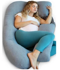 Pharmedoc U-Shape Pregnancy Pillow, Removable Cooling Cover, Dark Grey
