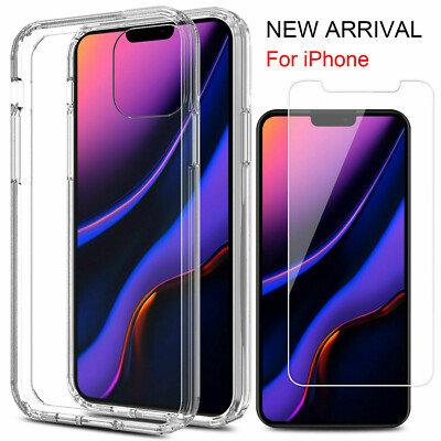 For iPhone 16 15 14 12 7 13 Crystal Clear Case Cover With Glass Screen Protector