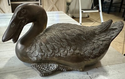 Antique solid cast Bronze sitting Duck Figurine 8'' detailed craftsmanship