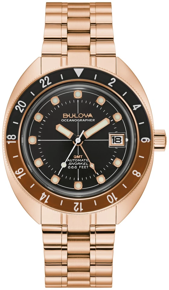 Bulova Mens Oceanographer Automatic Rose Gold Stainless Steel Watch 41 MM 97B215