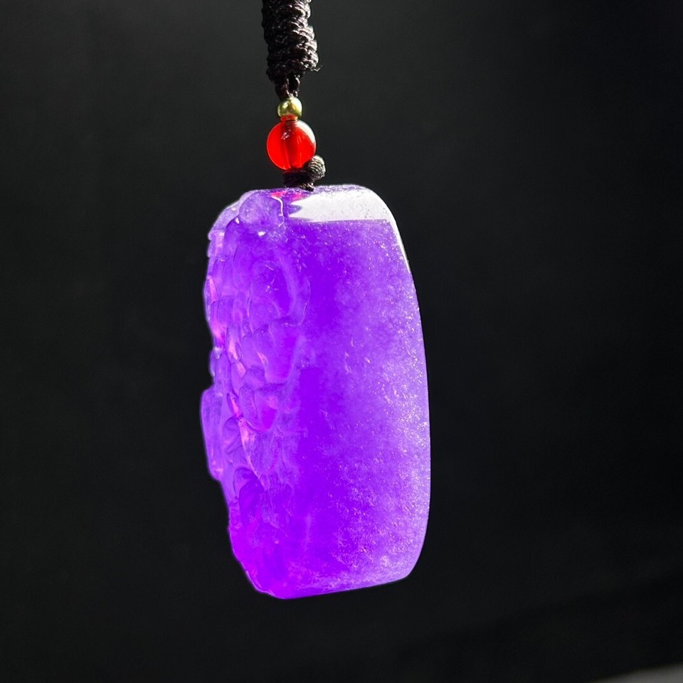 Certified Natural ice violet jade Jadeite Carved Flower&bird Pendant