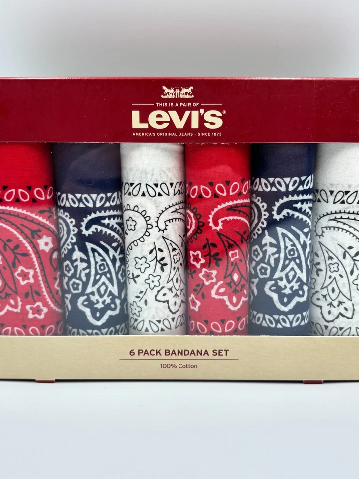 Juego de pañuelos Levi's, paquete de 6 100 % algodón, rojo/azul/blanco Foto 2 de 4