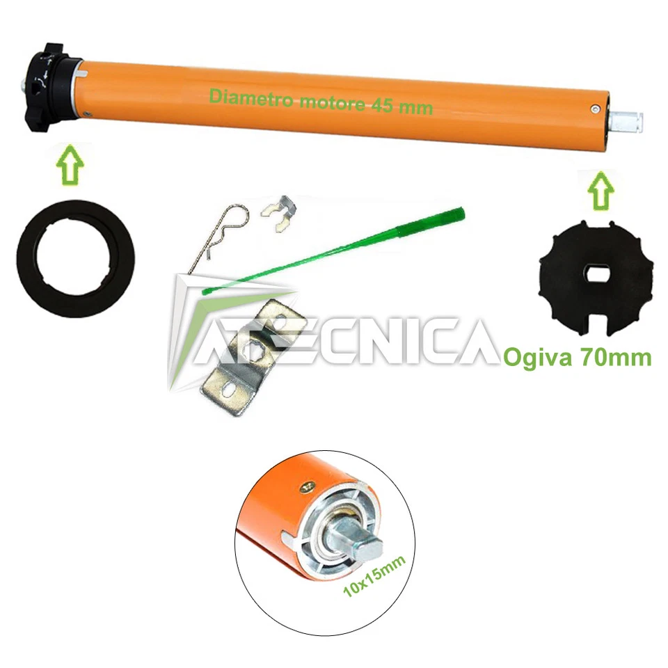 Motore per tende da sole 100 kg 50 nm adattattore rullo tondo ogiva 70 mm