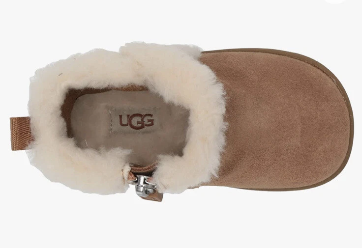 UGG новый в коробке я Malya baby 0-6 месяцев размер 1 коричневая кожа овечья кожа молнии ботинки SF - Изображение 3 из 4
