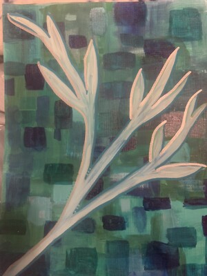 Inverted Color Branch Painting Leaves Beautiful Dark Green Background Gallery