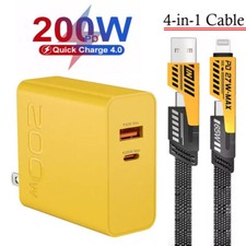 200W PD  USB Port Type C Super Fast Charger  4-iN-1 Cable For iPhone  Android