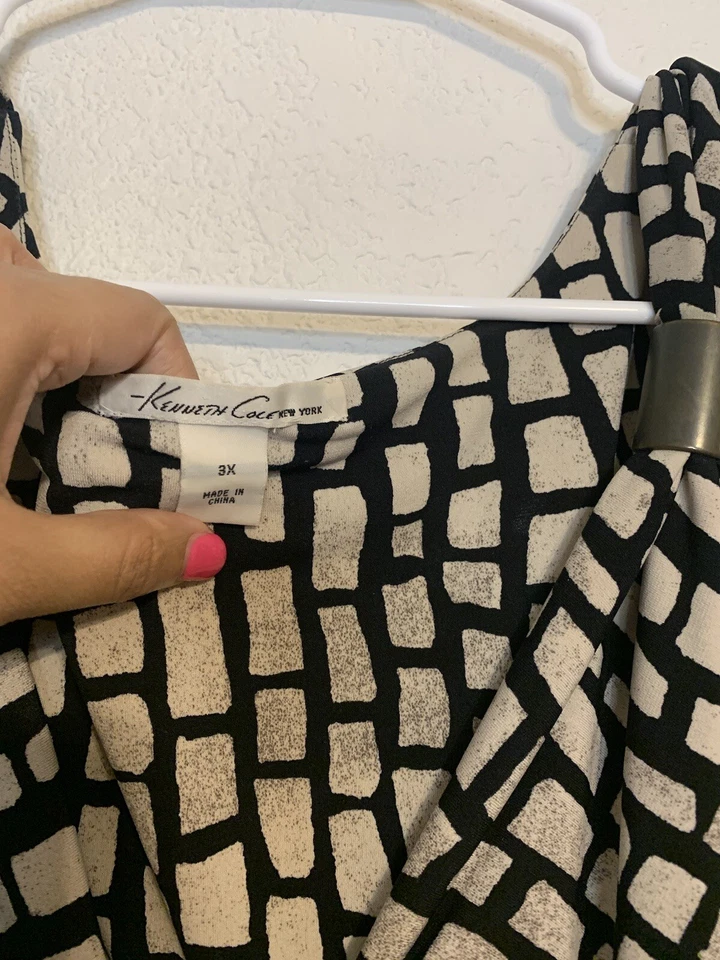 Kenneth Cole Mujer Talla 3X Sin Mangas Negro y Tostado Estampado Geométrico Carrera Foto 4 de 4