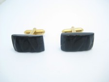 Vintage Gold Filled Black Onyx Diamond Pattern Cuff Links