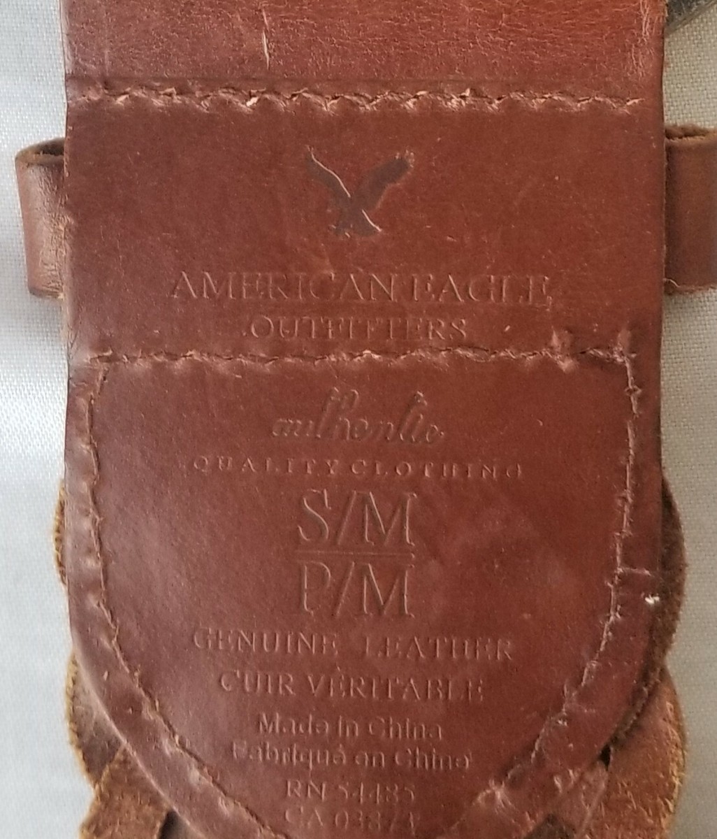 American Eagle Vintage boho Brown leather hippie Belt American Eagle Leather Belt with Buckle WIDE BRAIDED Retro  main image 2