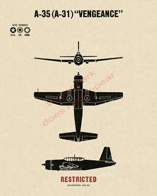 WWII USA UK Vultee A-35 A-31 Vengeance Aircraft Recognition Poster V-1