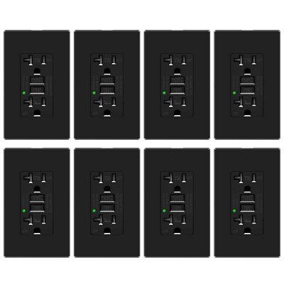 20 Amp GFCI Outlet Tamper Weather Resistant Duplex Receptacle ETL Listed Black×8