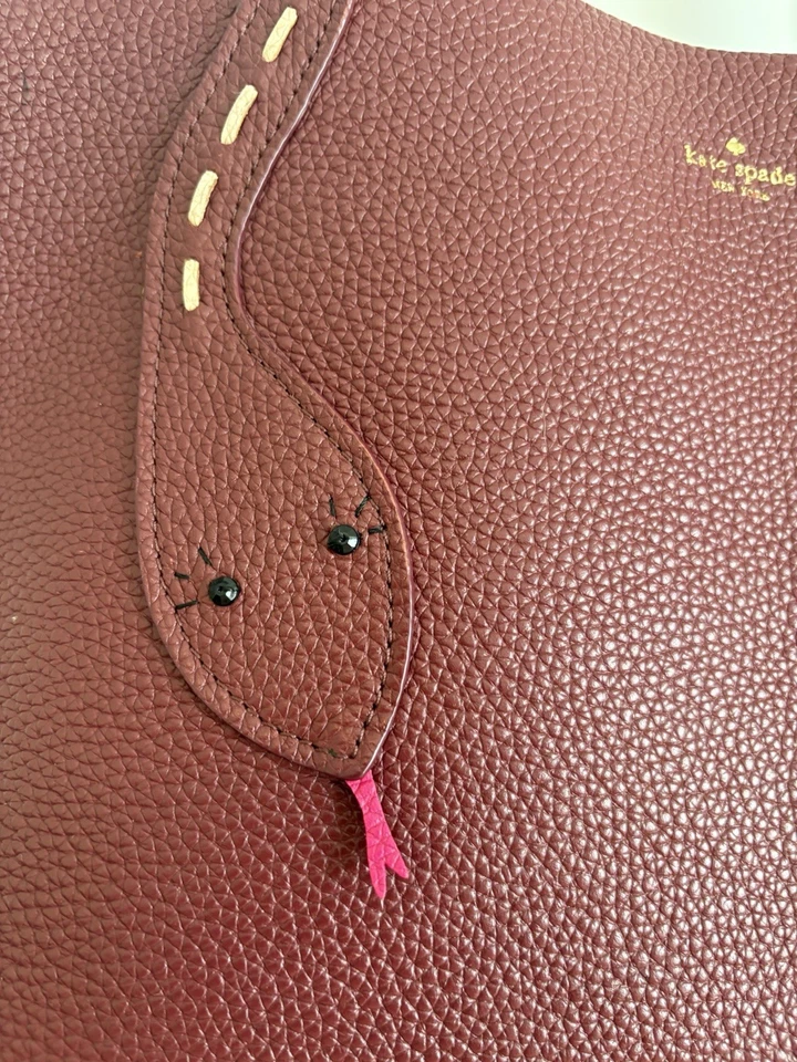 KATE SPADE Burgundy Pebbled Leather With Beaded Snake Tote/Shoulder Bag - Image 2 of 4