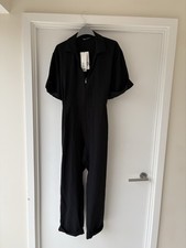 Zara Black Jumpsuit Size L Short Sleeve Belted Wide Leg BNWT £49.99