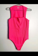 Women's XXL OQQ Pink Solid Stretch One Piece Bodysuit Regular button Crotch