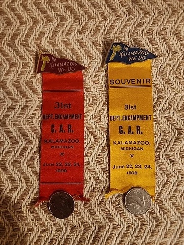2 GAR 1909 KALAMAZOO MICHIGAN RIBBONS