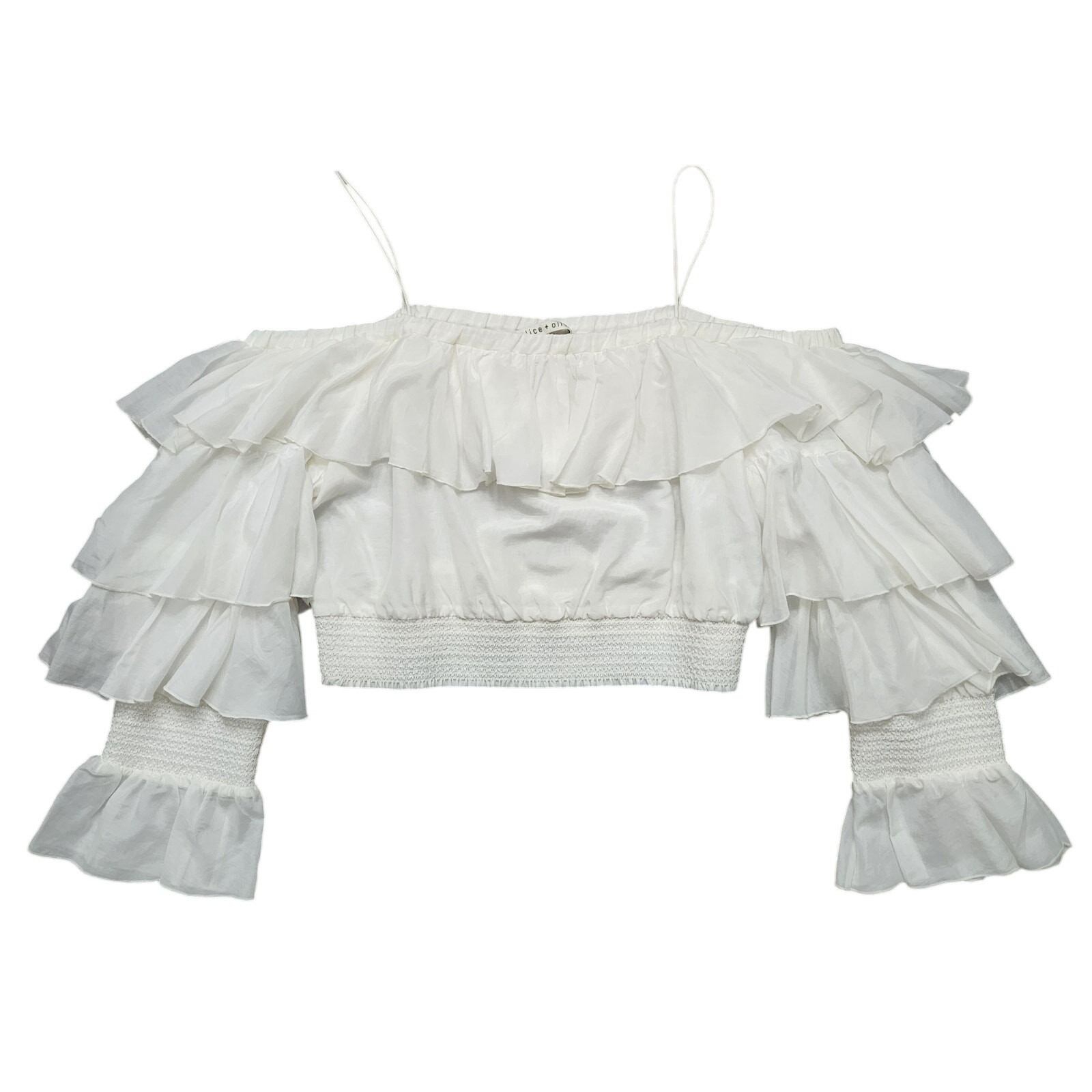 Alice + Olivia Mandara Ruffled Smocked Silk Blend Top Size XL