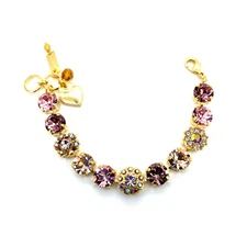 Bracelet By Mariana Woman Fab Rose, Fuchsia and Golden Swarovski Crystals-YG