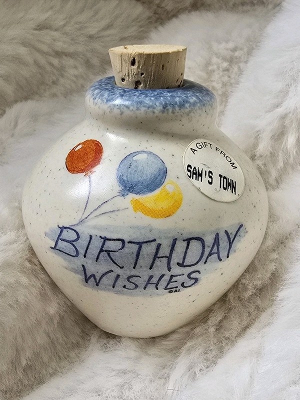 Vintage Sam's Town Casino Hotel Las Vegas Travel Souvenir Birthday Wish Jug Jar
