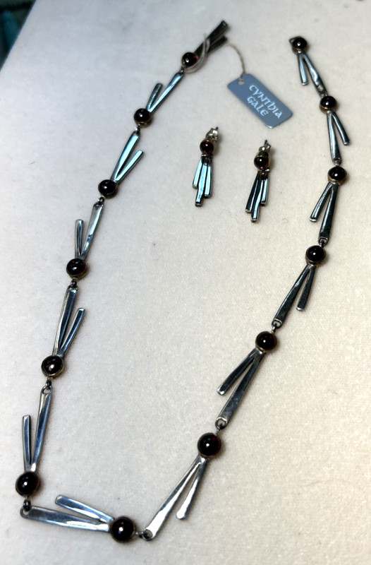 Cynthia Gale Sterling & Garnet Necklace & Earring Set
