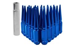 20pc M12x1.5 Tall 4.5" Solid Blue Spike Lug Nuts with Locking Socket Key | Fi...