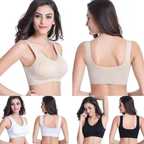 3Pack Womens Sports Bra Padded Strappy Racerback Push Up Medium Support Yoga Top
