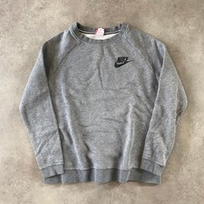 Nike Sweatshirt Womens Large Logo Graphic Crew Neck Jumper, Grey