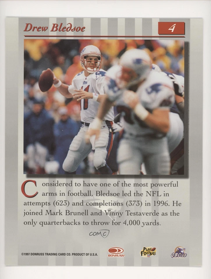 1997 Donruss Studio 8x10 Silver Portrait Proof Drew Bledsoe #4 - Image 2 of 2