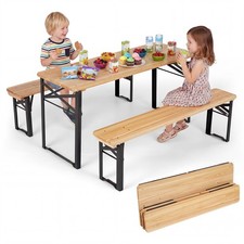 110 CM Folding Kids Picnic Table & Bench Set No Assembly Wooden Toddler Table