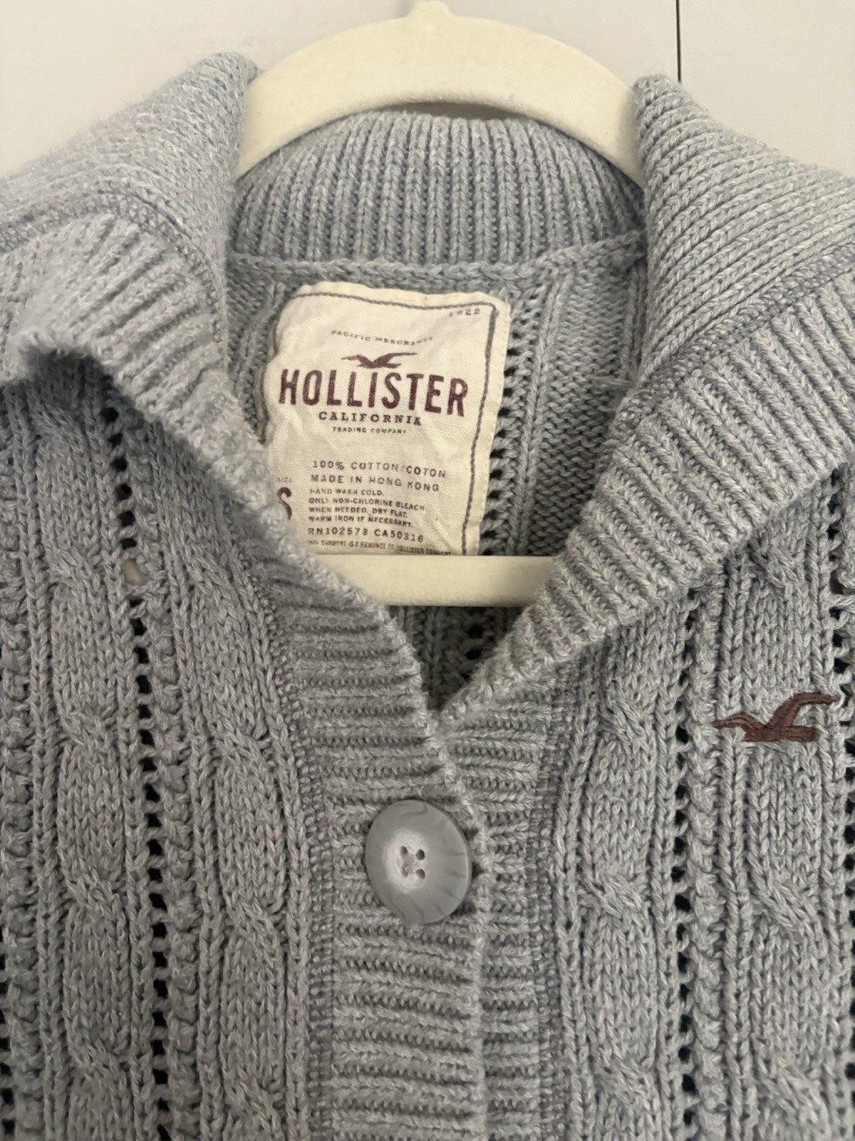 Vintage Y2K Hollister Babydoll Cropped Cable Knit Sweater Bella Swan Gray Sz S image 4