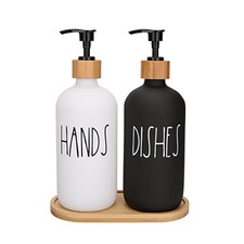 2 Pack Hand and Dish Soap Dispenser Set,16oz Glass Soap Dispenser with Tray