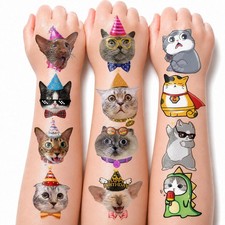 120 PCS Cat Temporary Tattoos for Kids Birthday Party Favors Cute Animal Designs