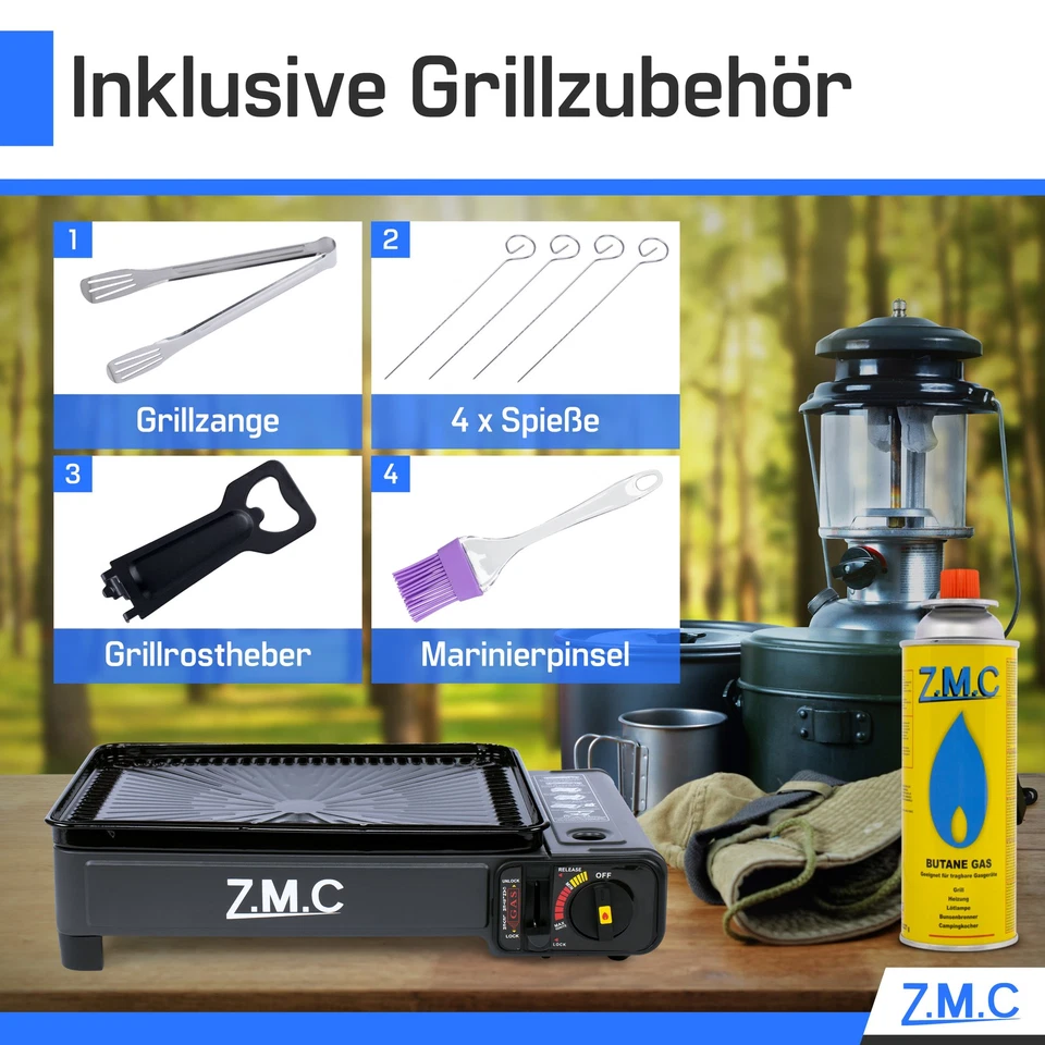 ZMC 2in1 Gas Kocher Campingkocher + Grillplatte Gasgrill Outdoor Camping Kocher - Bild 2 von 4