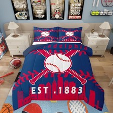 Baseball Comforter Set for Boys,Kids Softball Bedding Set Twin,Red Black Base...
