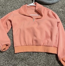 Women's Peach Collared 1/2 Zip Fleece Sweatshirt Long Sleeve