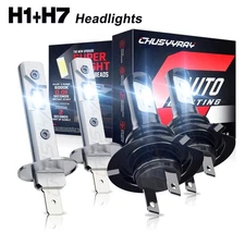 4X H1+H7 LED Headlight High Low Beam Combo Bulbs Kit 8000LM Super White 6000K