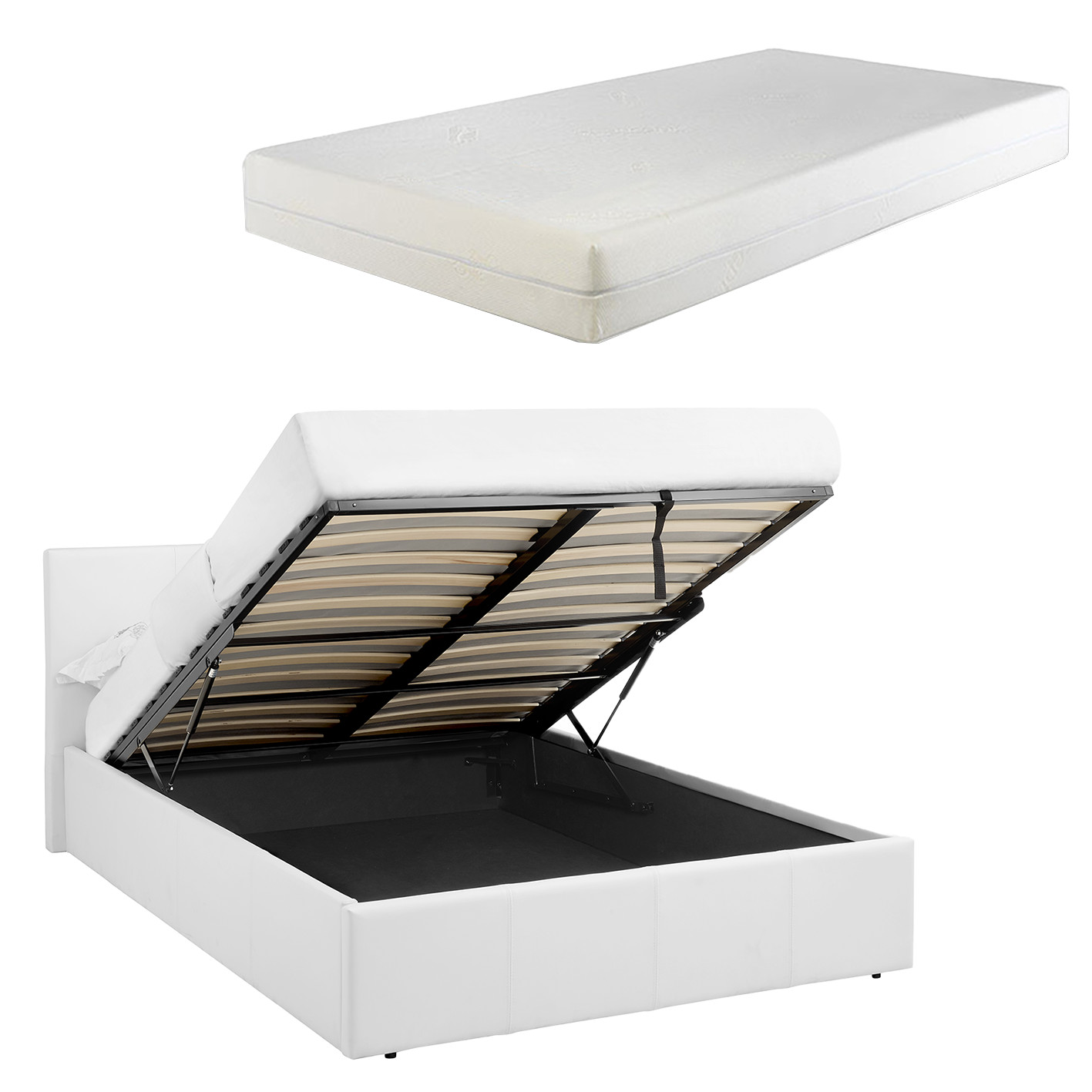 LUNA 3FT Single Ottoman Bed White Faux Leather + 15cm Memory Foam