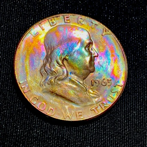 COLLECTIBLE TONED 1963 - P - Franklin Silver Half Dollar - BU - Toning - Coin -