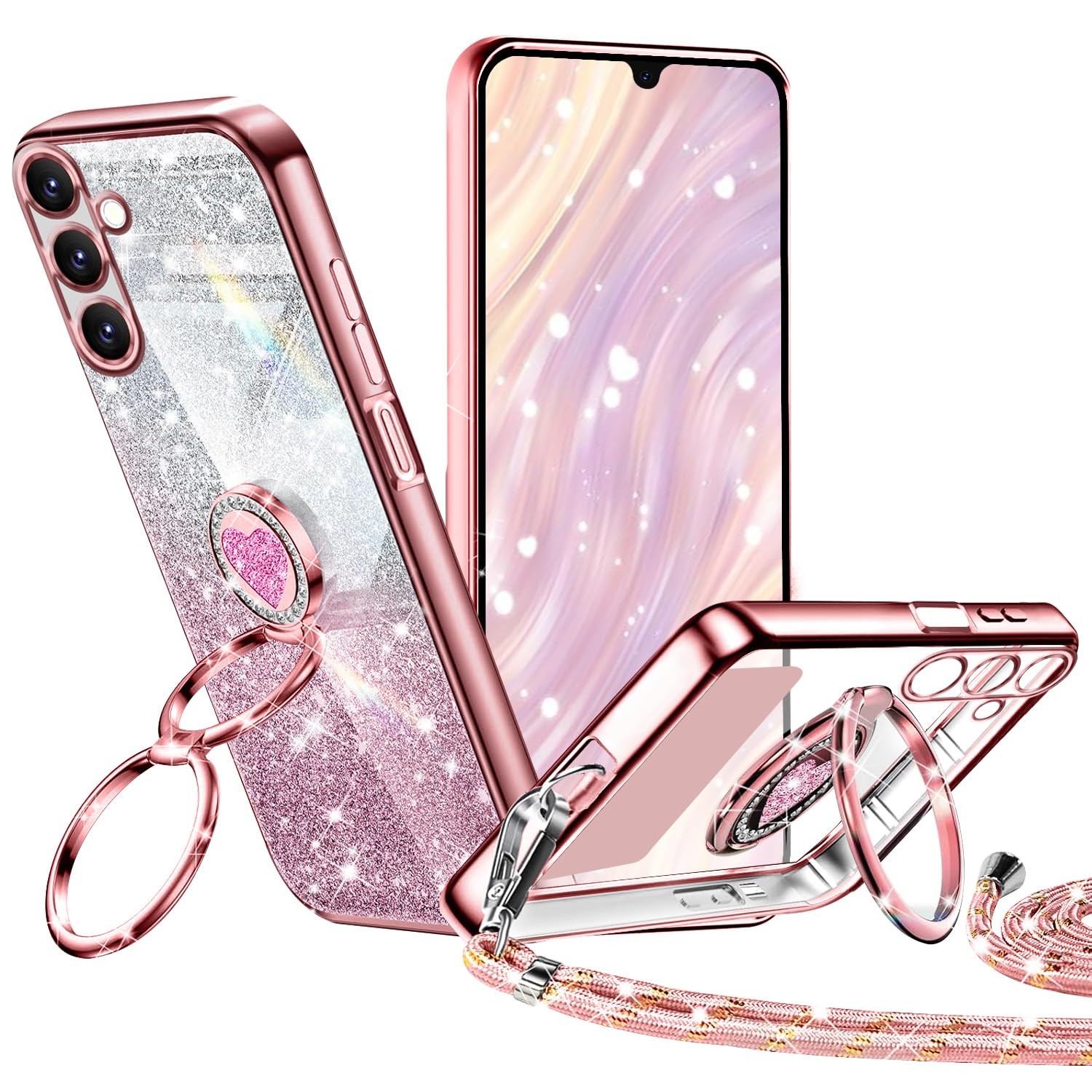 Coque Samsung A07 4G antichoc à paillettes et cordon cordon réglable en TPU