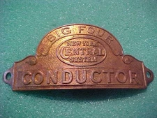 NEW YORK CENTRAL BIG FOUR RAILWAYS RAILROAD CONDUCTOR HAT BADGE GOLD COLOR NEW