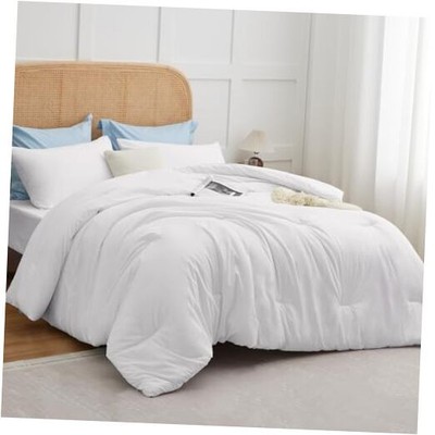  White Comforter Set Queen Size, 3 Pieces Solid Breathable Quilted Boho Style 