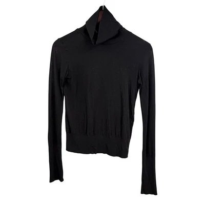 Totême — Toteme Turtleneck Top Lightweight Size XS Black Lyocell Cotton Blend Sheer Flaw