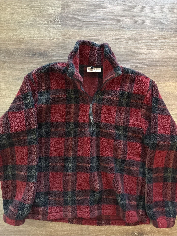 Pullover polar vintage Woolrich para hombre talla mediana 1/4 cremallera rojo a cuadros Foto 3 de 4