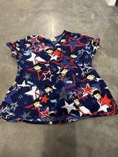 Wonder Woman Patriotic DC Comics Scrub Top XL Navy Blue V Neck