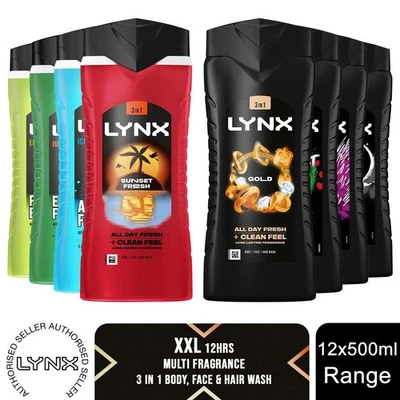 Lynx Gel Doccia 12H di Fragranza Rinfrescante con Idratante 100% 500ml, Confezione da 12