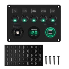 Geloo 5 Gang Rocker Switch Panel for Boat, 12V Marine Switch Panel Waterproof...