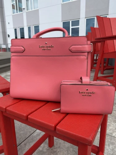 Kate Spade "Staci" Borsa a tracolla in pelle + portafoglio (Rosa Rubino WKRU6951)